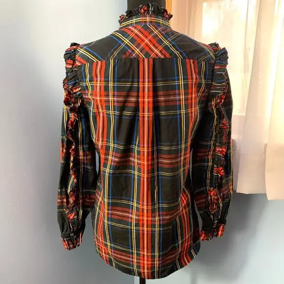 J. Crew Ruffle Popover Top in Stewart Plaid Size XS - Picture 6 of 9